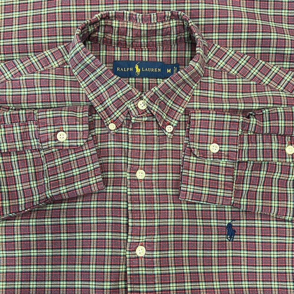 Ralph Lauren Men's Classic Fit Plaid Button Down Shirt Red Green Size Medium